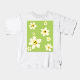 pattern flower emoji happy green yellow Kids T-Shirt